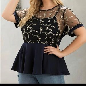 Mesh peplum blouse